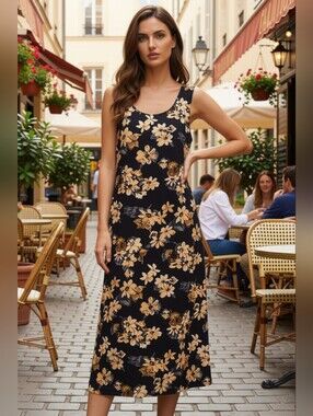 ⭐️Pariscope Vintage Y2K Brown Floral Sleeveless Tie-Back Maxi Dress Sz 7